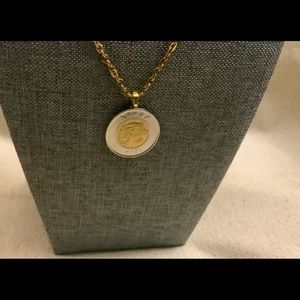 Ethiopian Birr Coin Necklace on 24” Gold Stainless Steel Link Chain * FREE S/H *
